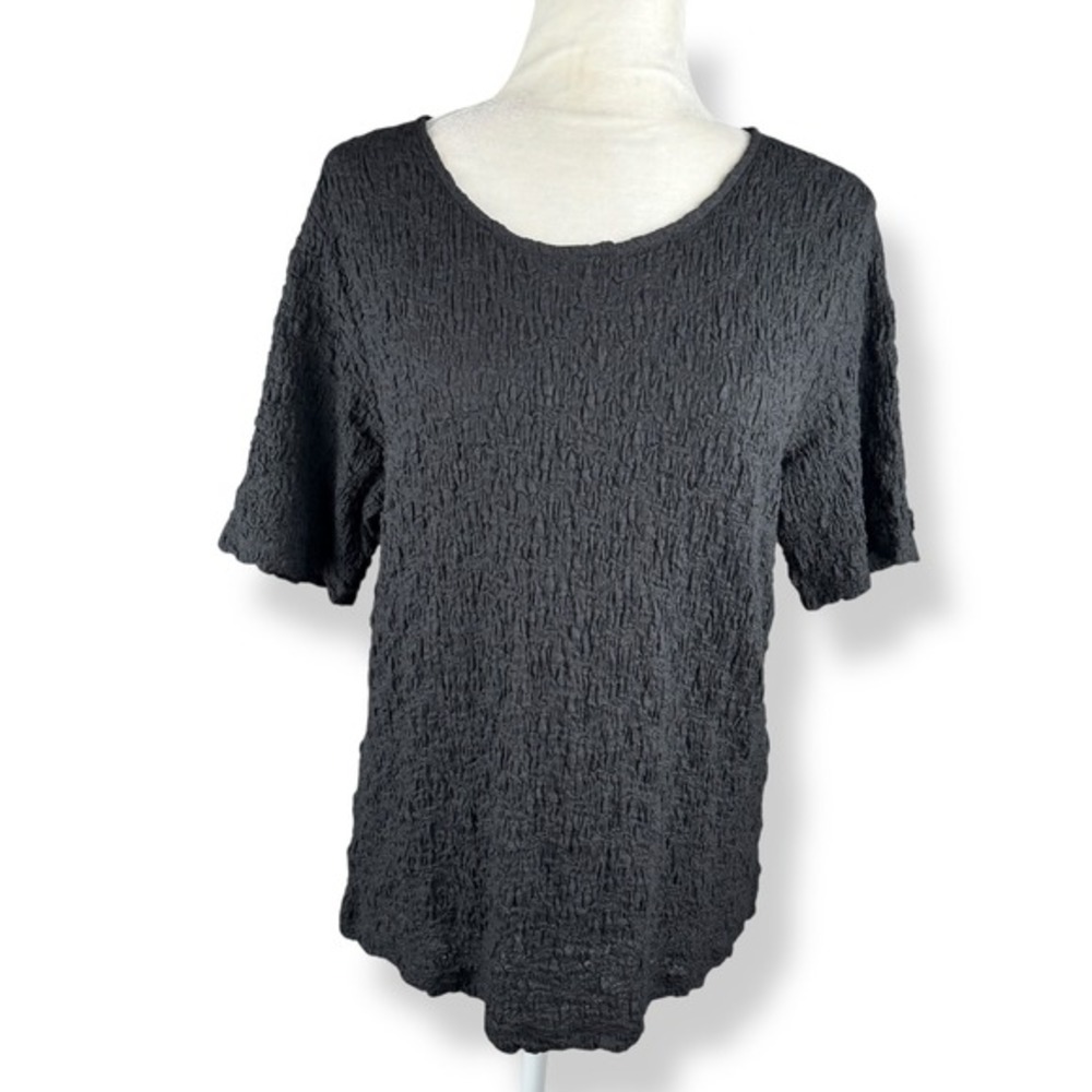 Eileen Fisher Textured Top Womens Size XL Black Stretch Organic Recycled Crinkle